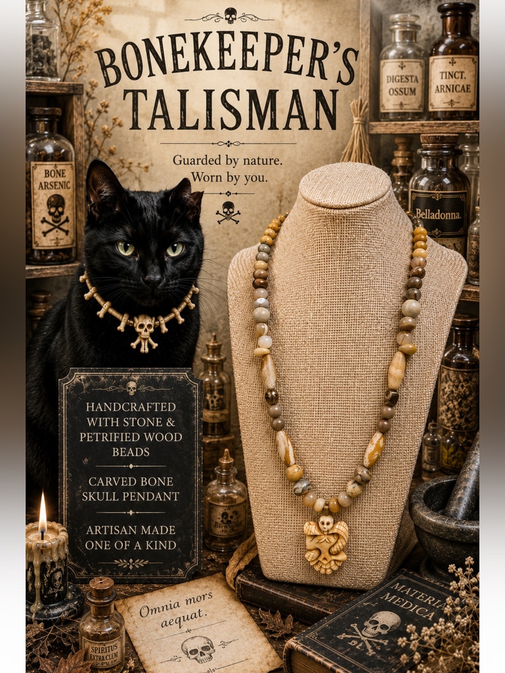 Artisan Bonekeeper's Talisman Necklace with Bone Skull Pendant